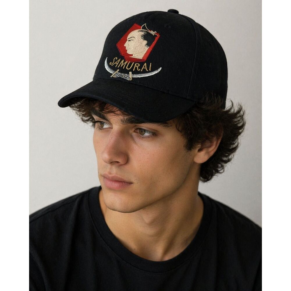 Samurai Embroidered Black Baseball Cap